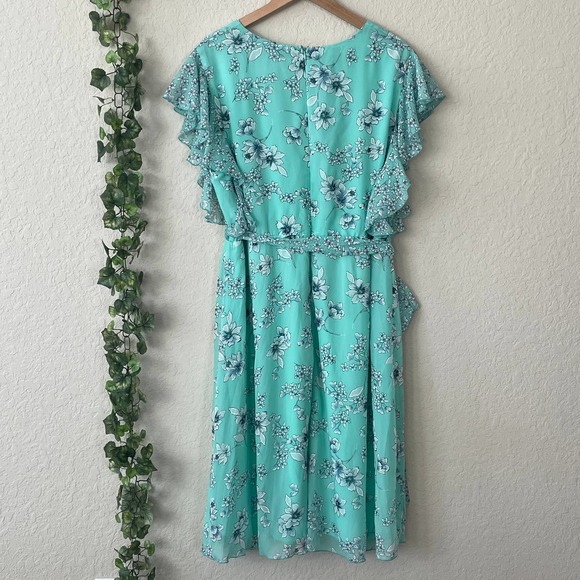 Sandra Darren Aqua Floral Midi Dress - Picture 5 of 5